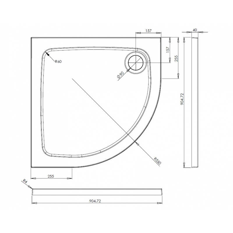 Trojan Plastics Slim Q 90x90 Sprchova Vanicka Z Liteho Mramoru Ctvrtkruhova 90x90 Cm Bila A Keramika